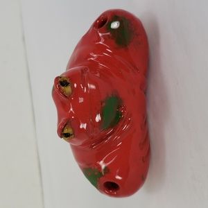 MEXICAN FOLK ART FROG WHISTLE FLUTE TERRA COTTA CLAY POTTERY FIGURINE SIGNED